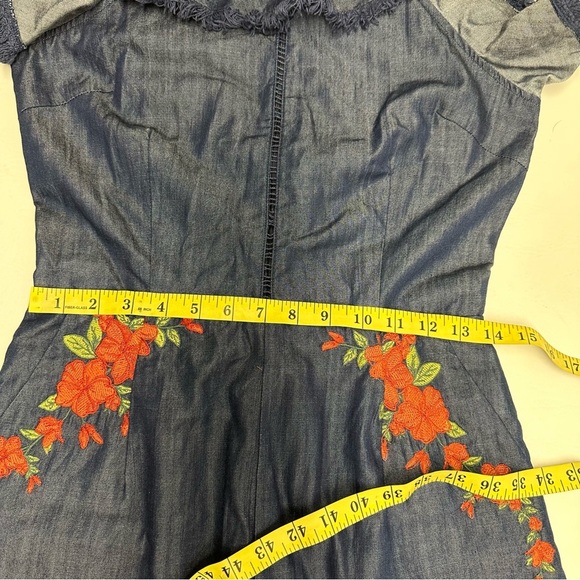 MOON RIVER Stylish chambray Romper with Floral Embroidery - Picture 8 of 16